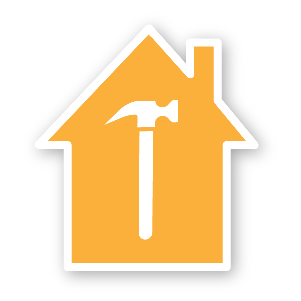 An Orange home with a hammer inside icon