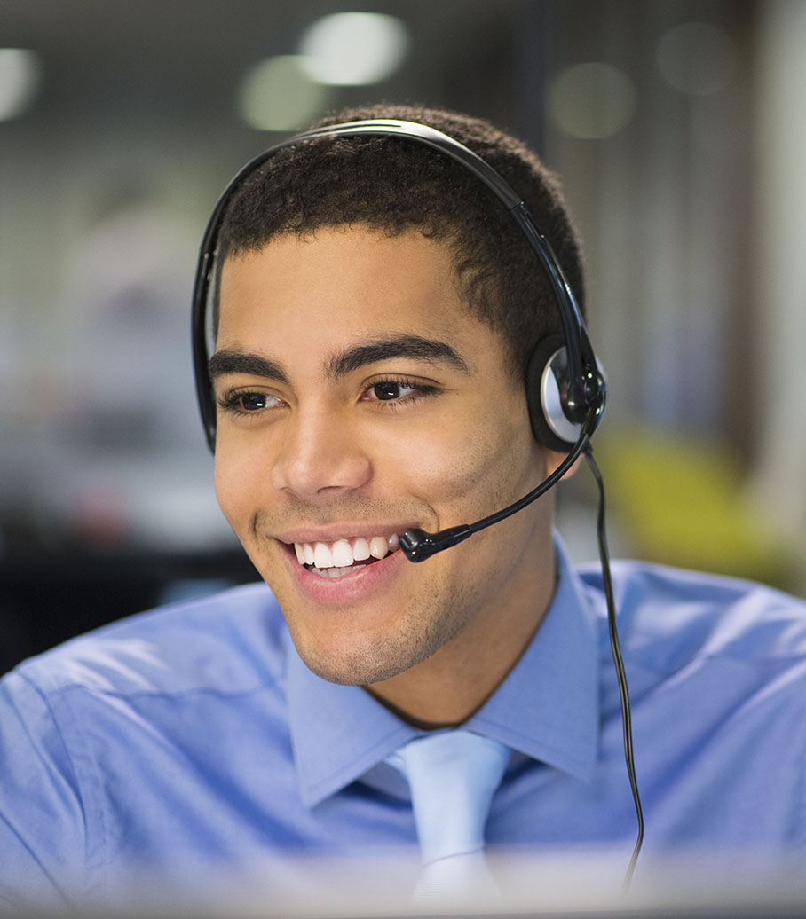 Happy call center representative with headset