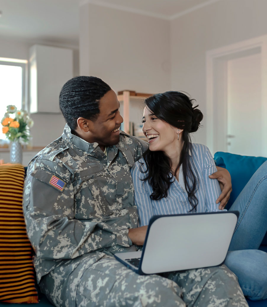 Military Veteran with wife on couch