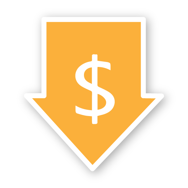 Downward Arrow With A Dollar Sign  Orange And White Icon