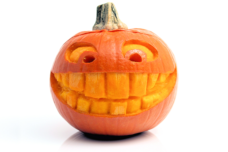 Carved pumpkin with big smile