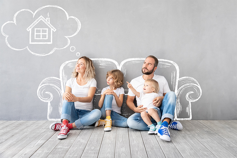 Happy family with two kids having fun together
